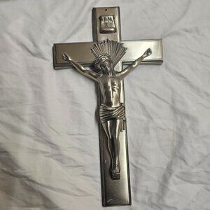 PARSONS Vintage Casket Funeral Crucifix Cross Silver Tone Metal Jesus # 14